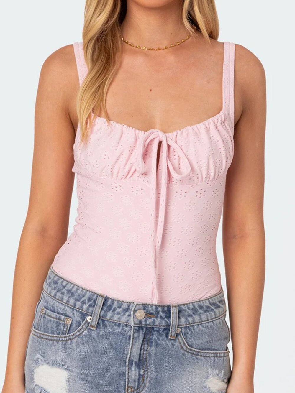 Edikted Pink Eyelet Bodysuit